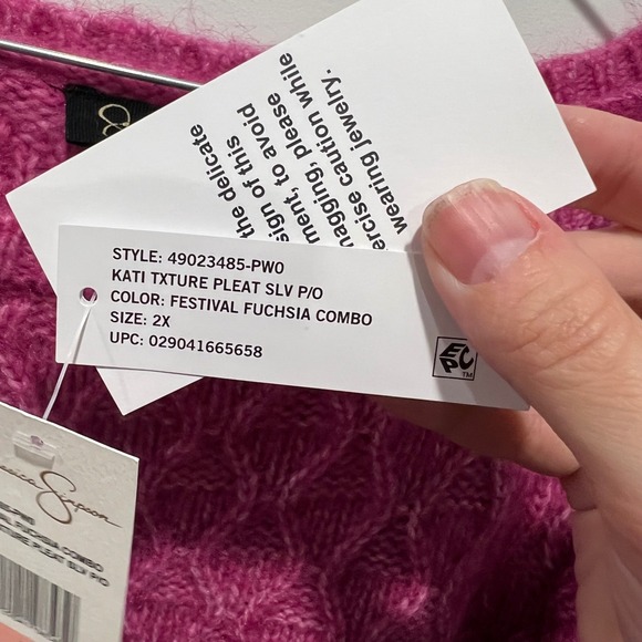 Jessica Simpson Festival Fuchsia Combo Kati Txture Pleat Slv P/O Sweater 2X - Picture 3 of 9